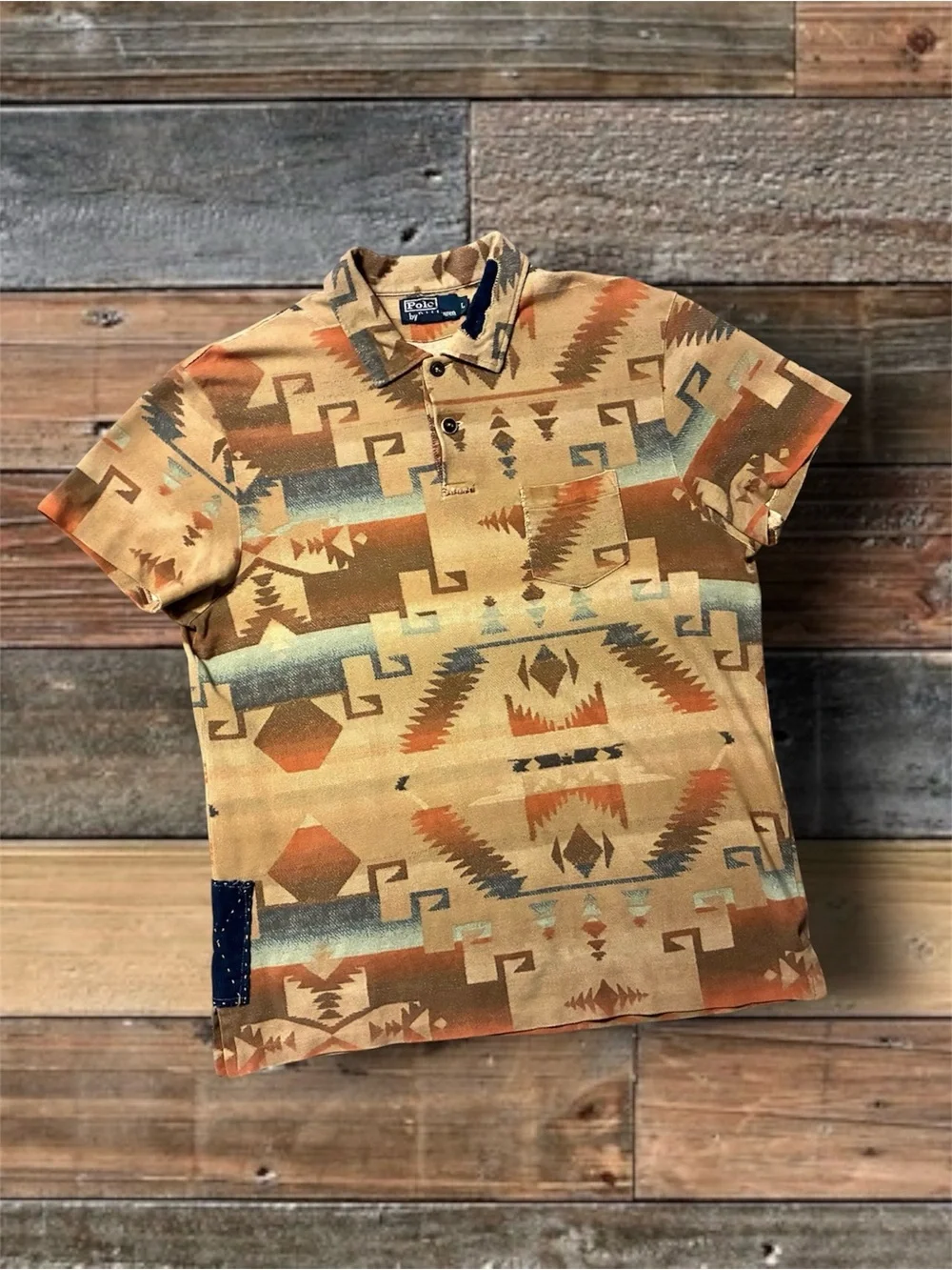 VTG. 90’s POLO RALPH LAUREN DISTRESSED/ REPAIRED WESTERN POLO SHIRT- LARGE